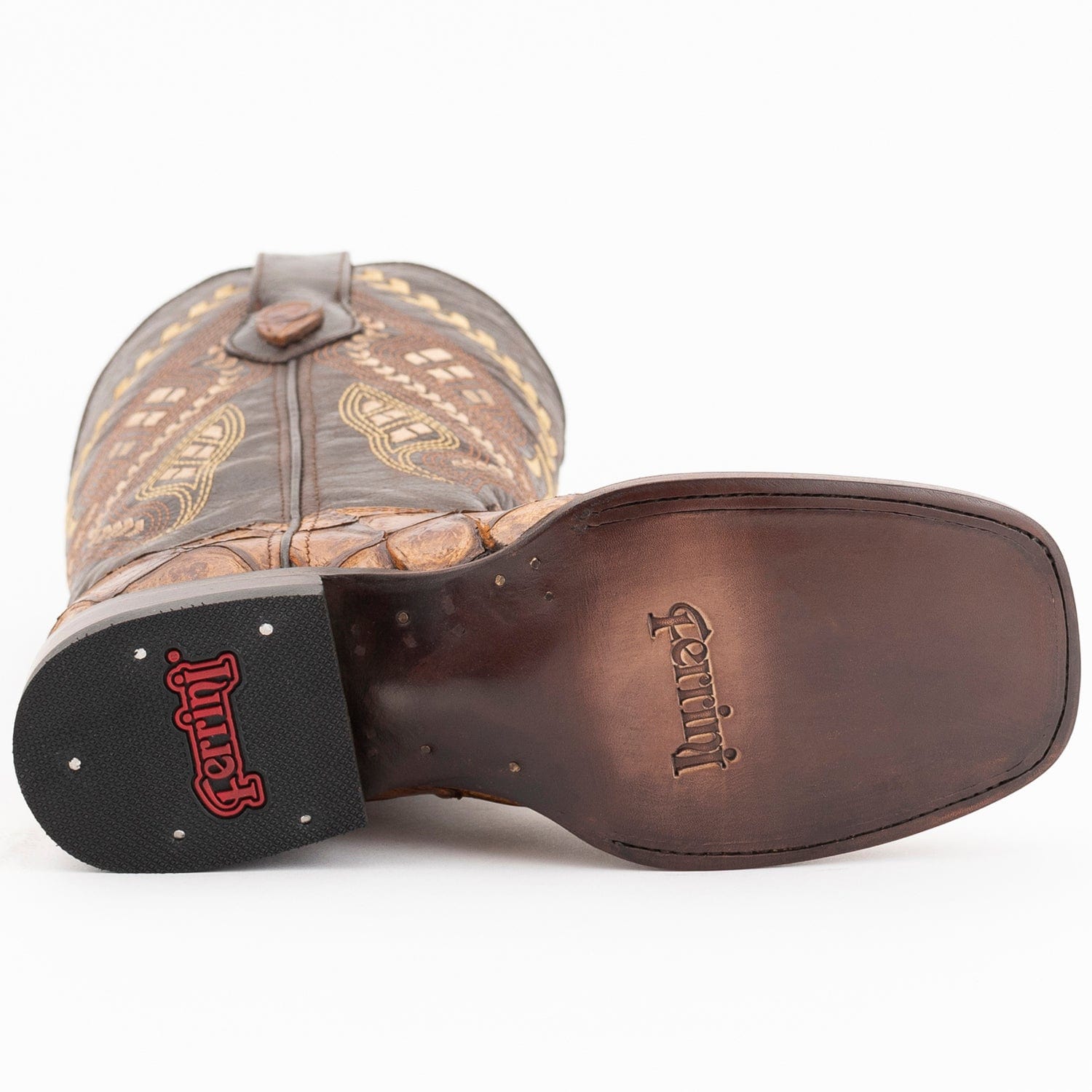 Ferrini Boots Boots Ferrini Women's Bronco Square Toe Boots Pirarucu Fish Print - Cognac 9339361