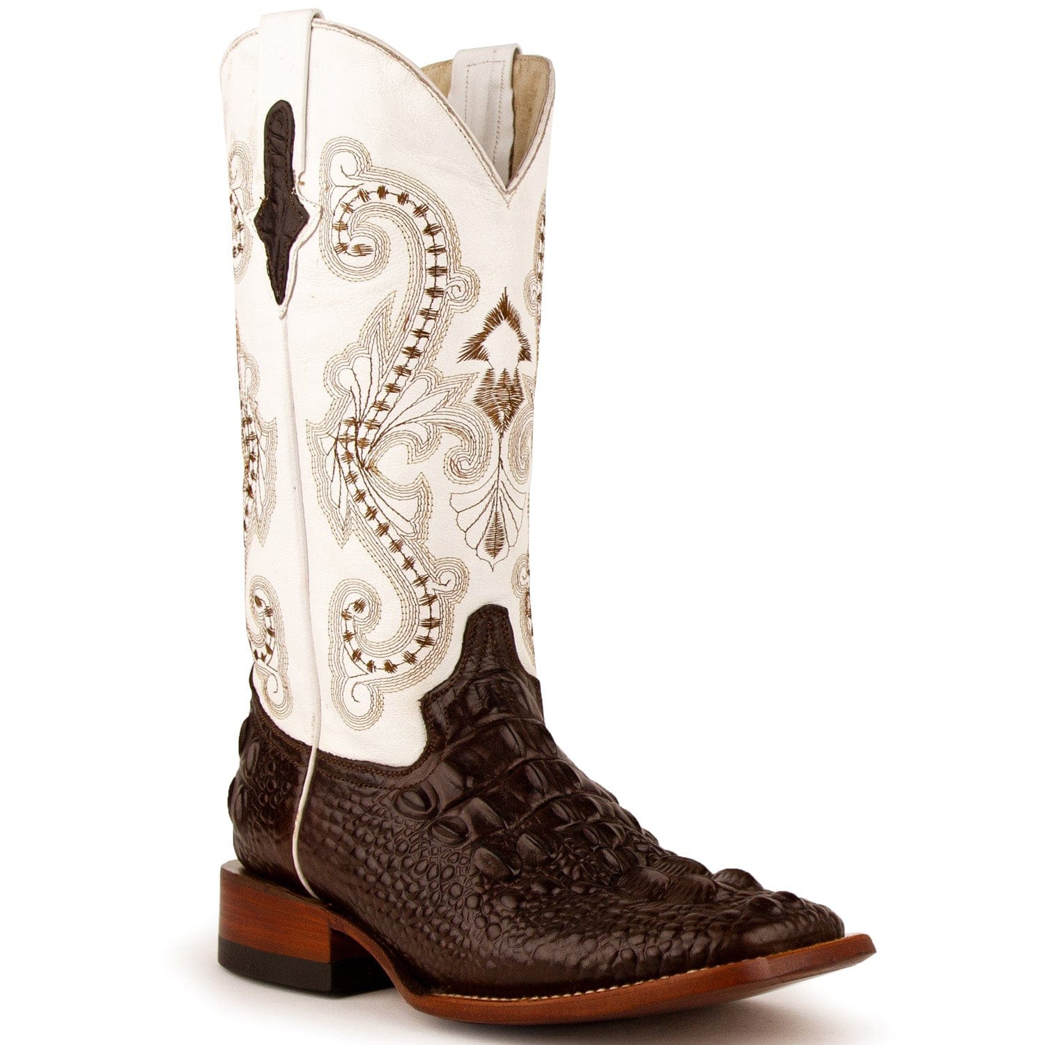 Ferrini Boots Boots Ferrini Women's Rancher Square Toe Boots Crocodile Print - Chocolate/White 9049309