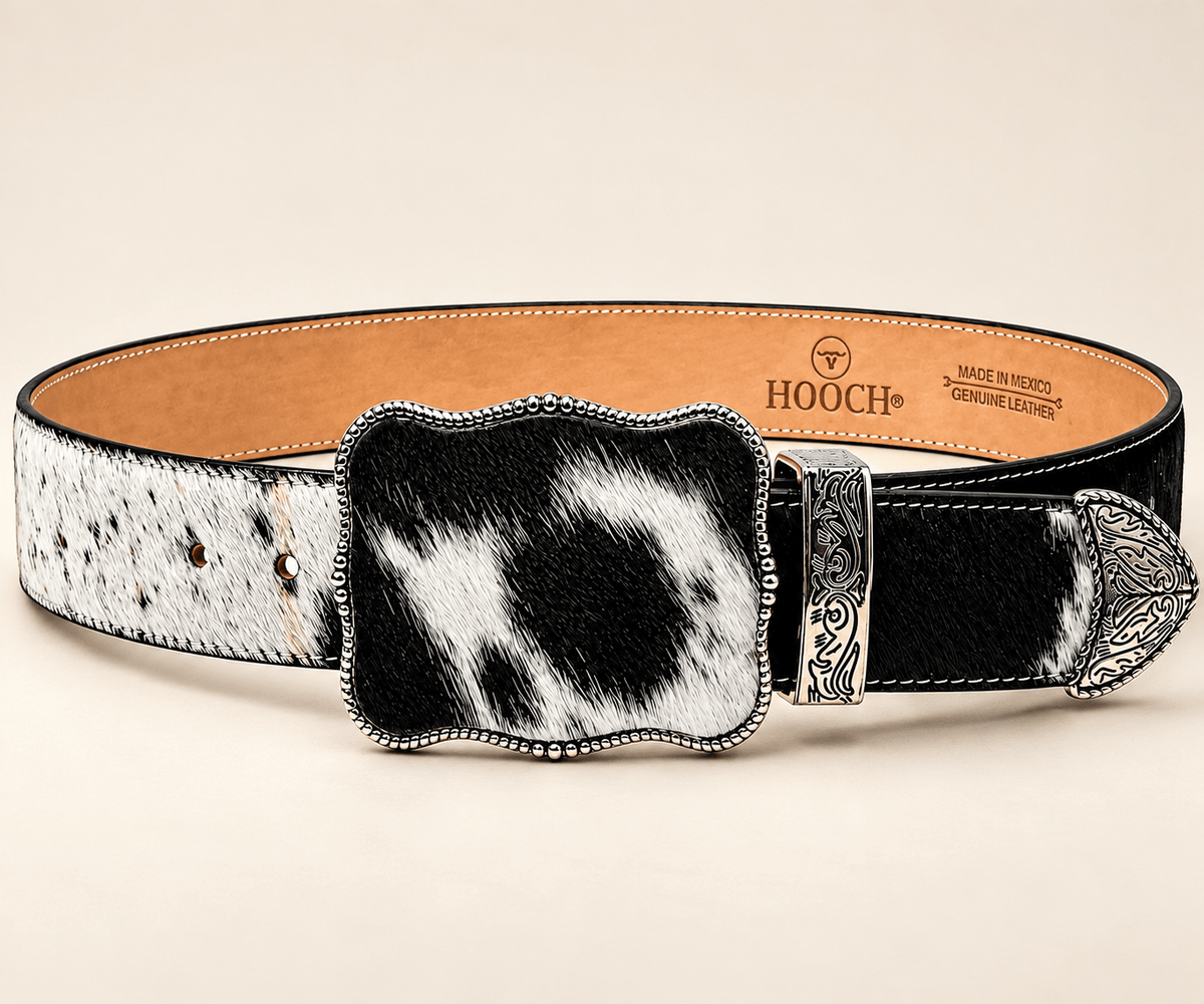 Hooch Belts Women's Genuine Cowhide Hair Leather Western Belt – Black & White HC-139