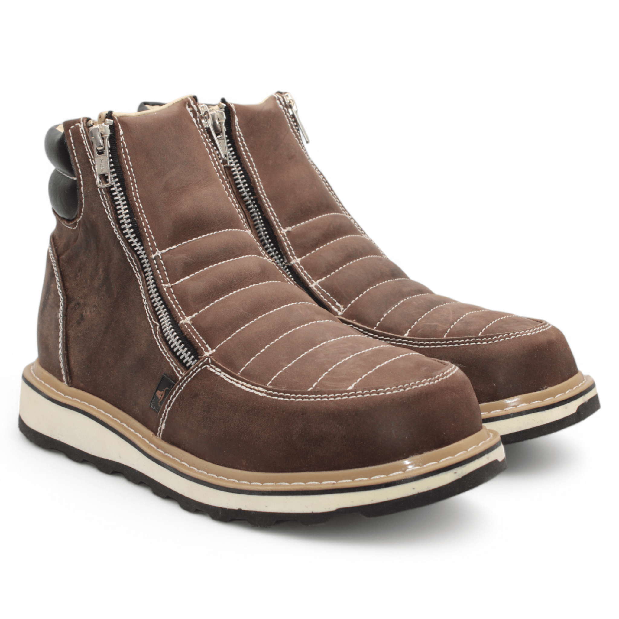 Hooch Boots Boots Men’s Genuine Leather Round Toe Work Shoes Brown Color - Hooch Boots - Pair Side View