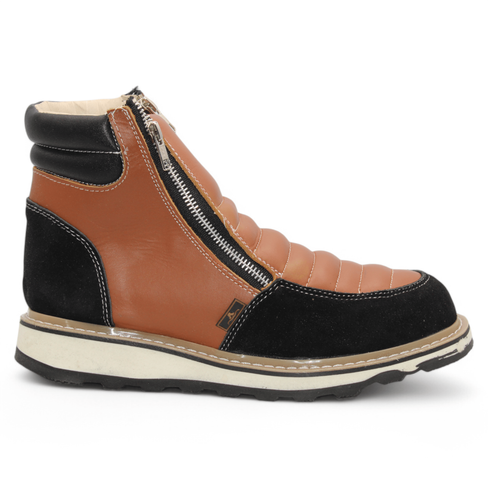 Hooch Boots Boots Men’s Genuine Leather Round Toe Work Shoes Honey-Black Color – Hooch Boots - Right Side View