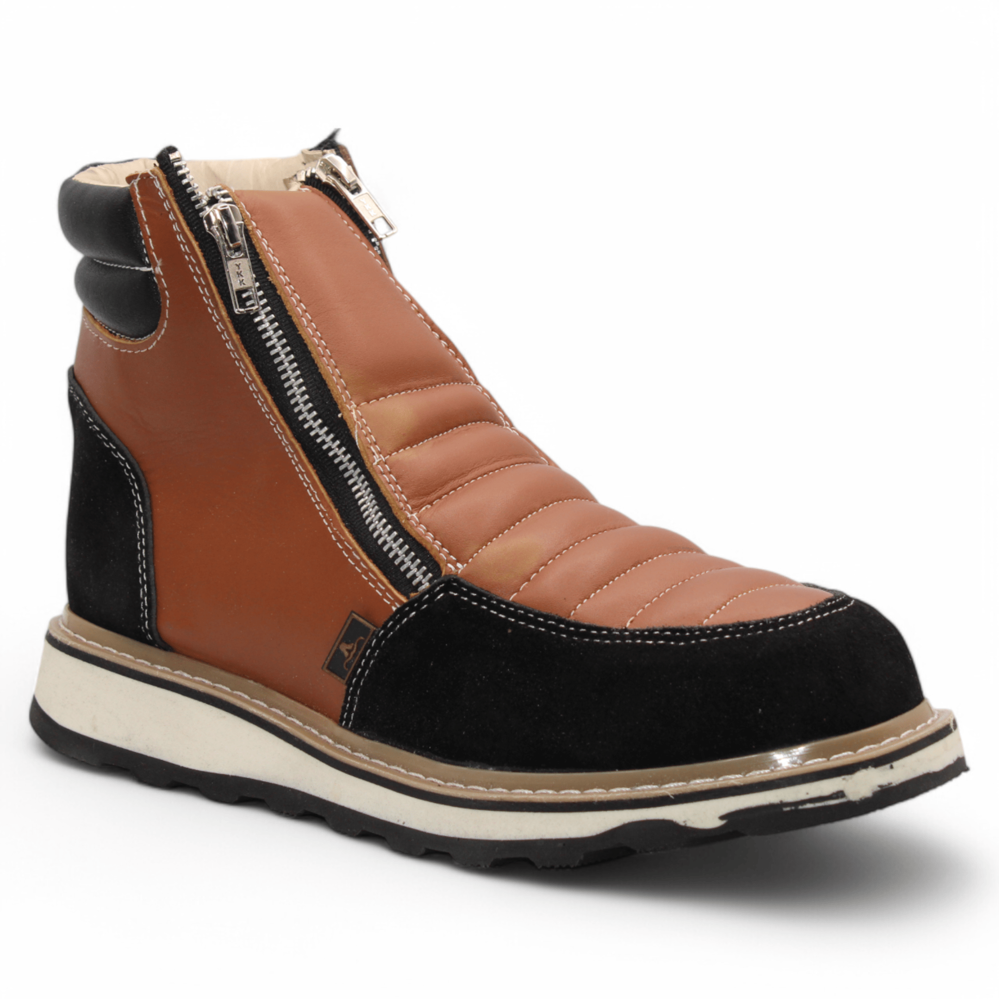 Hooch Boots Boots Men’s Genuine Leather Round Toe Work Shoes Honey-Black Color – Hooch Boots - Side View