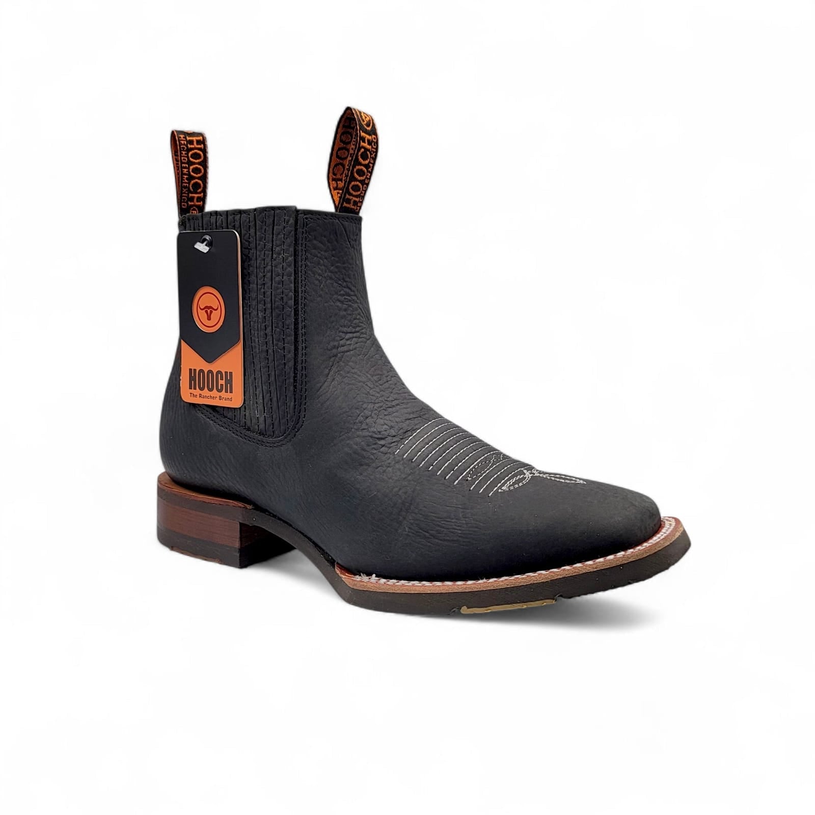 Hooch Boots Boots Men’s Genuine Leather Square Toe Short Boots Black Color with Rubber Sole – Hooch Boots