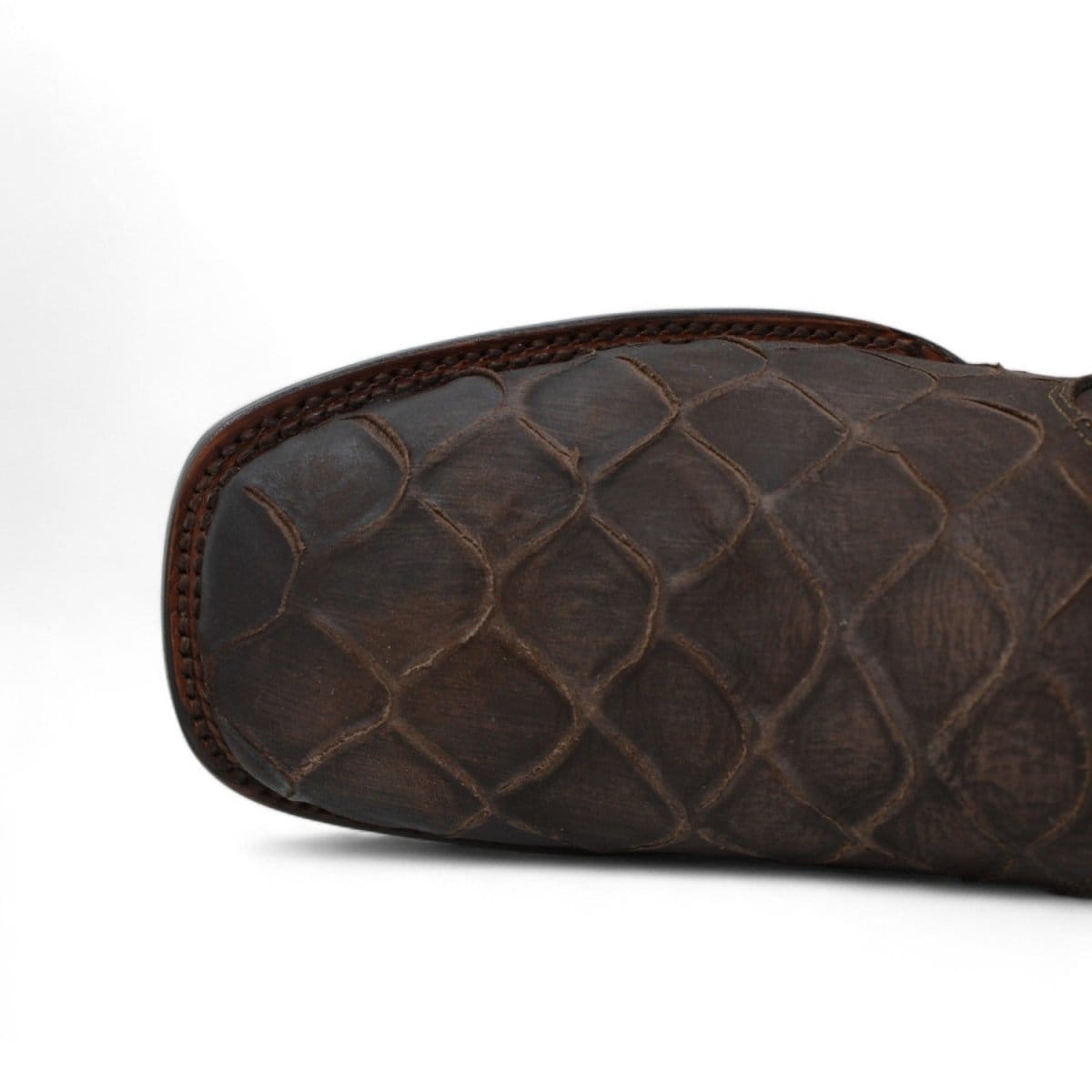 Hooch Boots Fish Print Leather Square Toe Ankle Boots - Chocolate