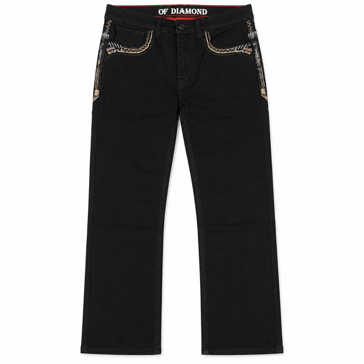 Hooch Boots Jeans Men's Black Western Bootcut Jeans with Orange Embroidery – P-1500
