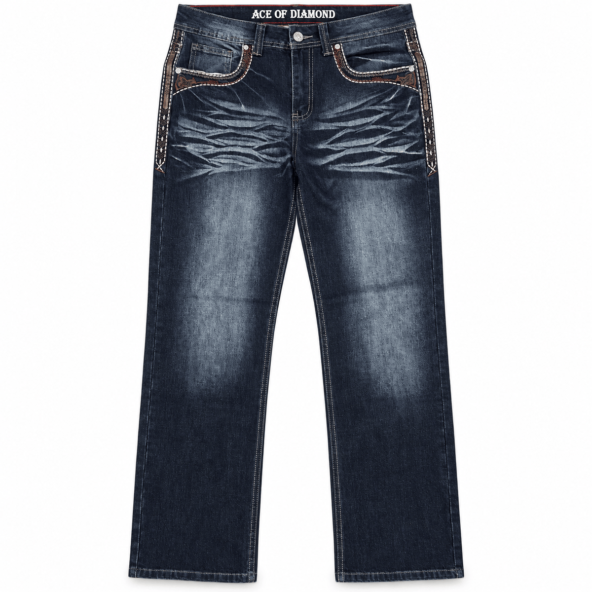 Hooch Boots Jeans Men's Dark Blue Western Bootcut Jeans with Cross Embroidery – P-1535