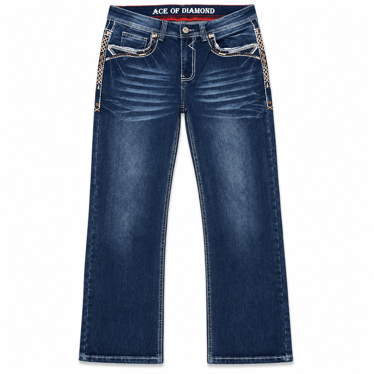 Hooch Boots Jeans Men's Dark Blue Western Bootcut Jeans with Horse Embroidery – P-1365