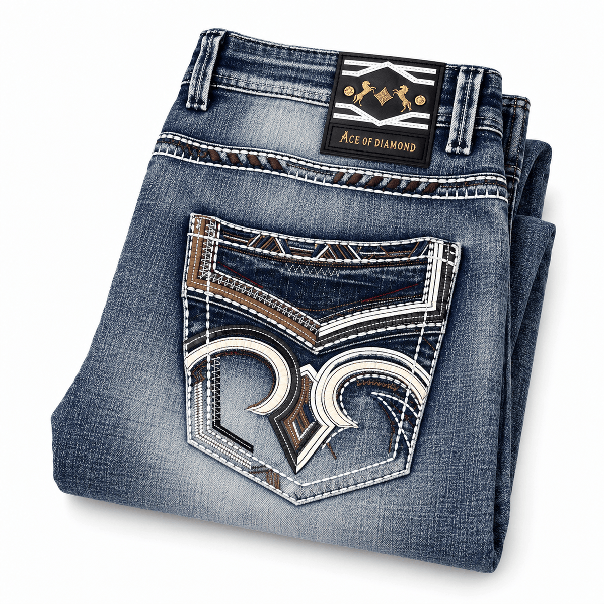 Hooch Boots Jeans Men's Light Blue Western Bootcut Jeans with Horseshoe Embroidery – P-1450