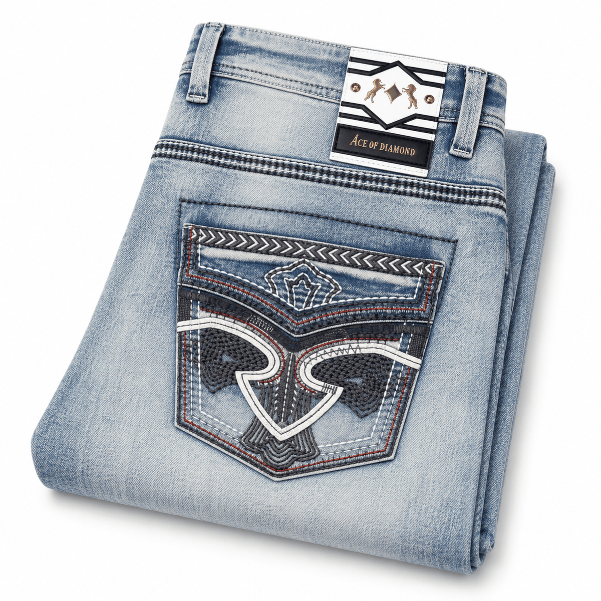 Hooch Boots Jeans Men's Light Wash Western Bootcut Jeans with Embroidered Pockets – P-1400