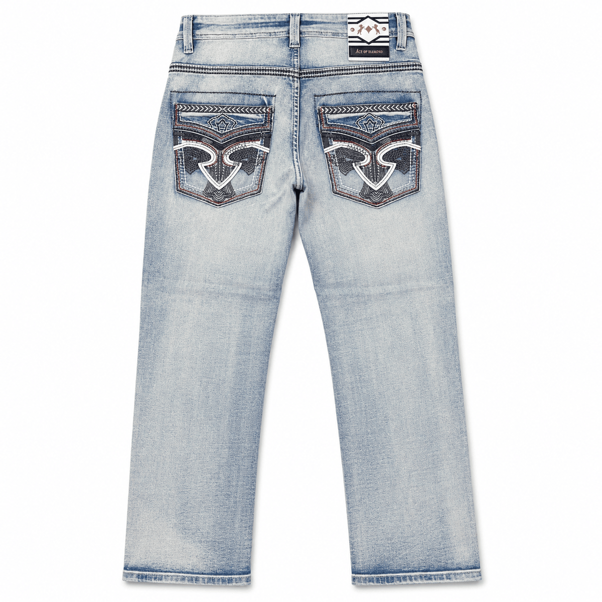 Hooch Boots Jeans Men's Light Wash Western Bootcut Jeans with Embroidered Pockets – P-1400
