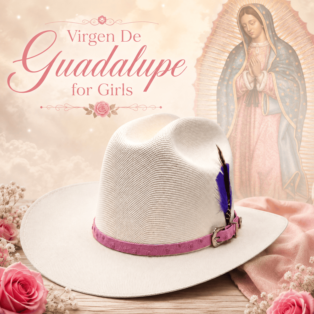 Hooch Boots Kids Western Hat Girls Sombrero Telar Virgen de Guadalupe Western Vaquera Hats Pink Band – Hooch Boots