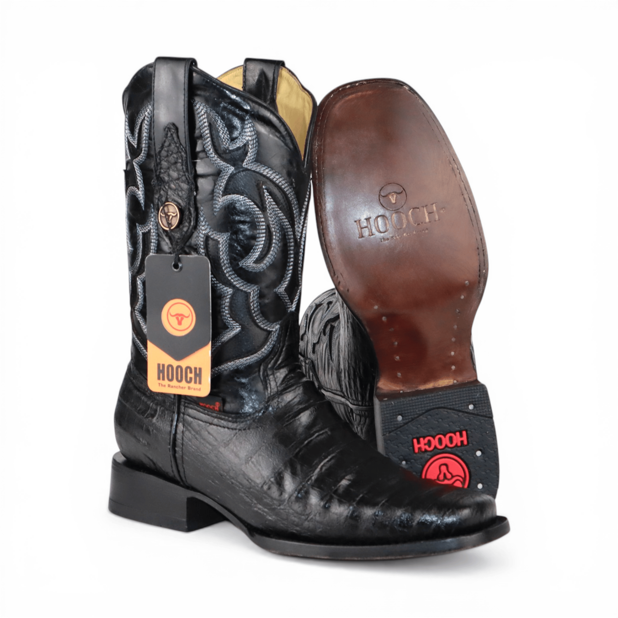 Hooch Boots Men’s Caiman Belly Print Square Toe Boots Black Color – Hooch Boots
