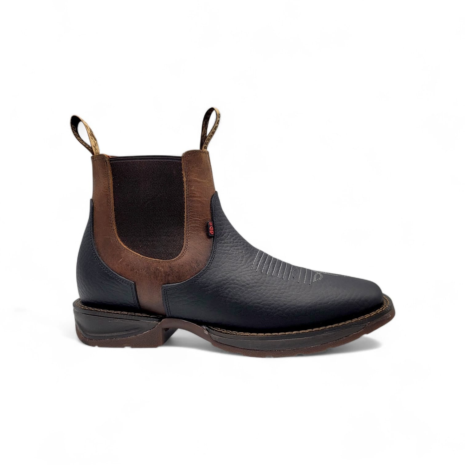 Hooch Boots Men’s Genuine Leather Square Toe Ankle Boots Black-Honey Color with Rubber Sole