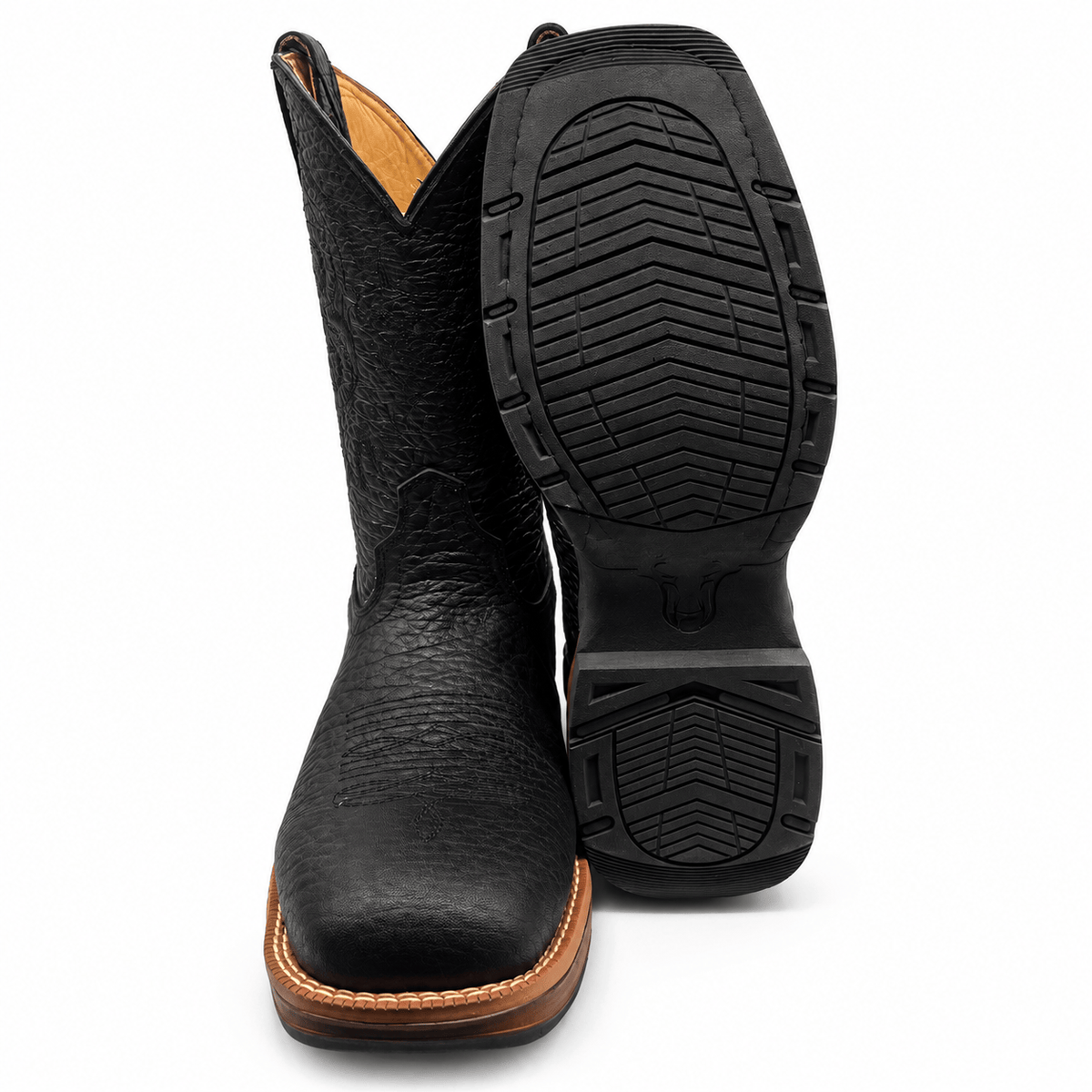 Hooch Boots Men's Genuine Leather Square Toe Boots Black Color - Hooch Boots