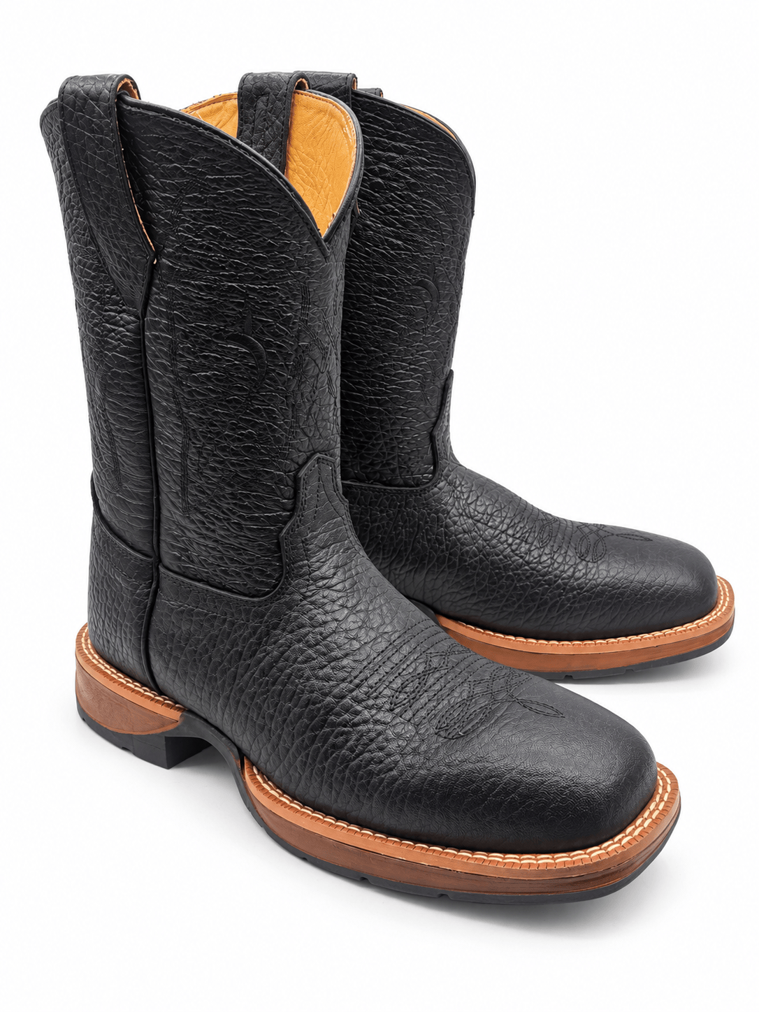 Hooch Boots Men's Genuine Leather Square Toe Boots Black Color - Hooch Boots