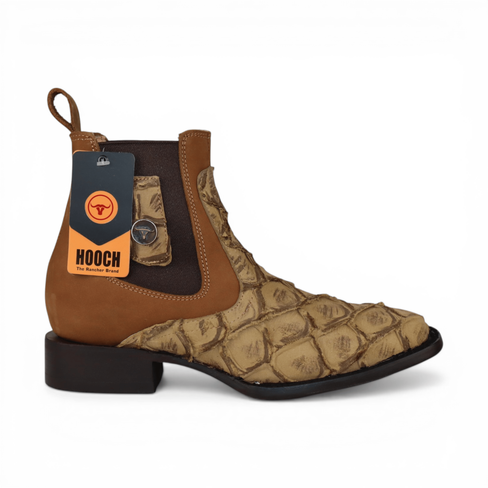 Hooch Boots Mens Pirarucu Print Botin Orix – Square Toe Genuine Leather Western Boot H42RM7215