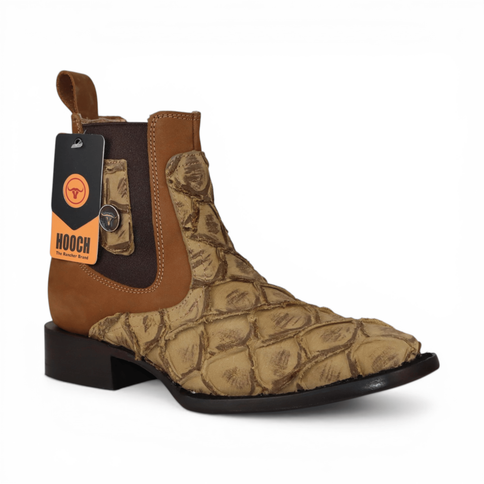 Hooch Boots Mens Pirarucu Print Botin Orix – Square Toe Genuine Leather Western Boot H42RM7215