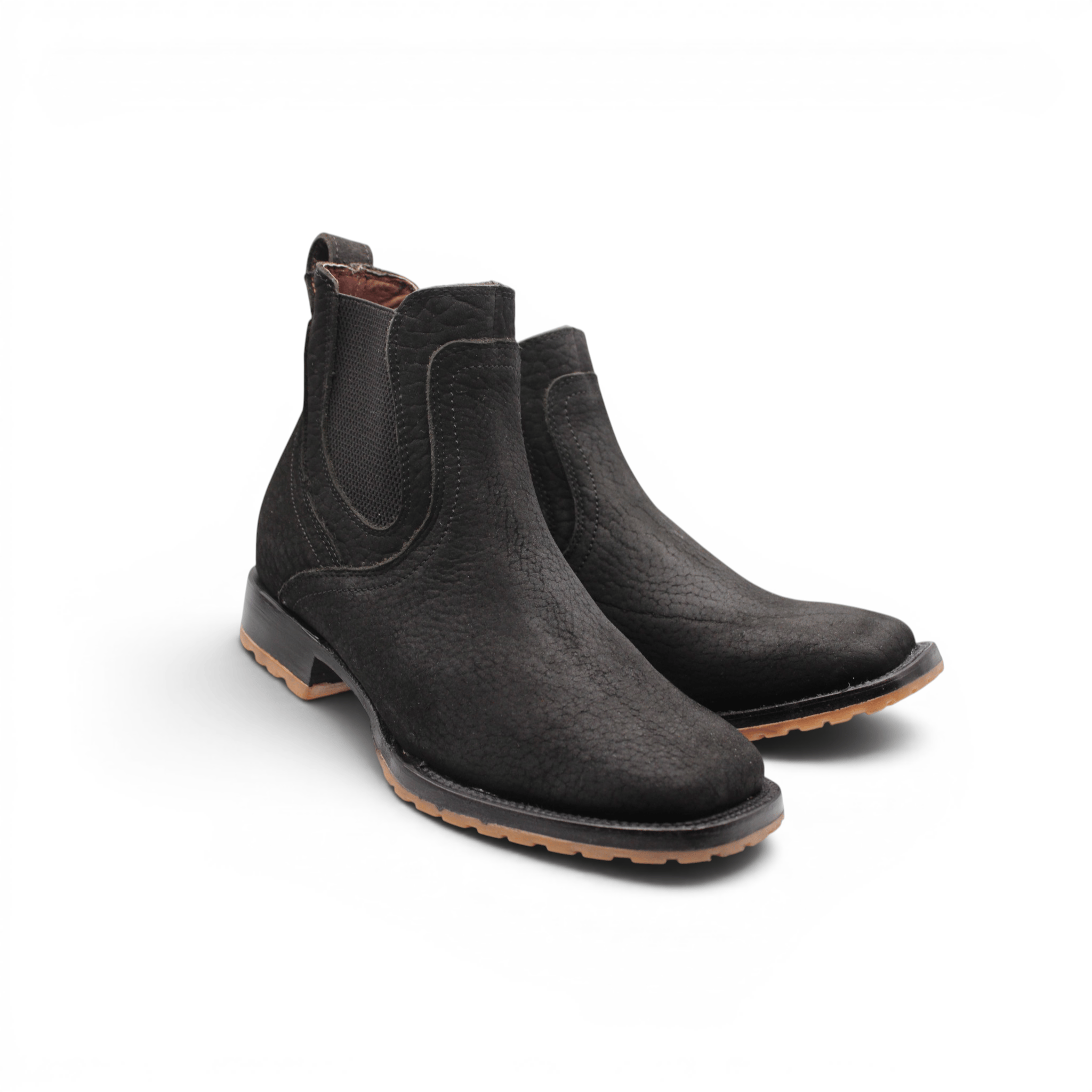 Hooch Boots Mens Square Toe Botin Black – Bull Shoulder Leather Rubber Sole Western Boot H42PU0572