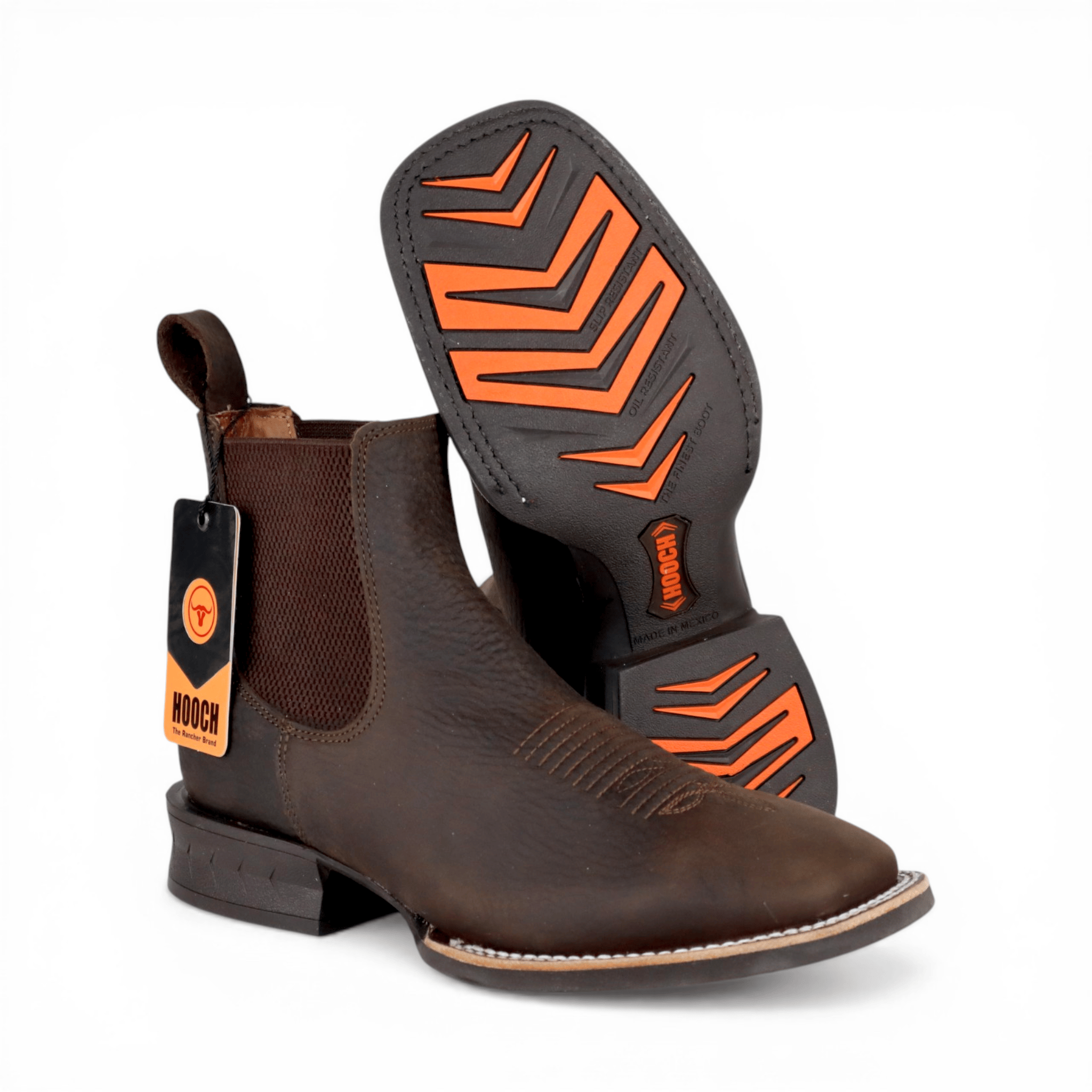 Hooch Boots Mens Wide Square Toe Botin Chocolate – Genuine Leather Western Boot H42A9427