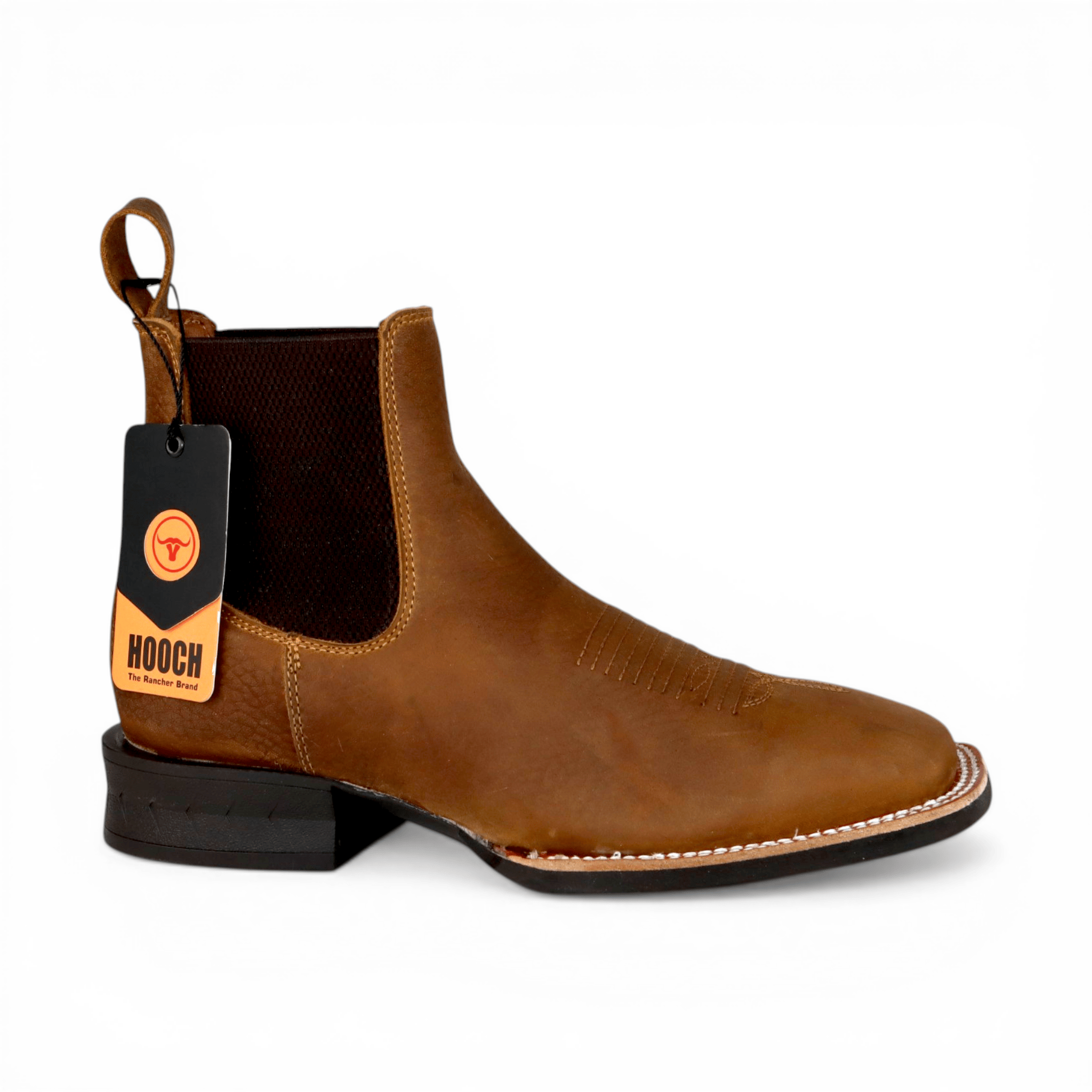 Hooch Boots Mens Wide Square Toe Botin Tan – Genuine Leather Western Boot H42A3127