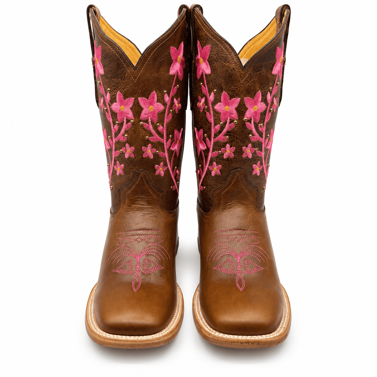 Hooch Boots Women's Genuine Leather Square Toe Boots Brown Color - Hooch Boots