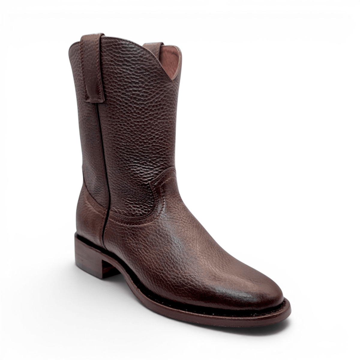 Hooch Boots Men's Handcrafted Brown Soft Genuine Leather Round Toe Roper Western Boots - Side View