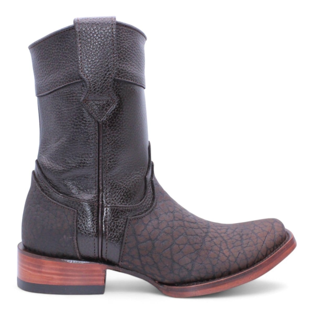 Hooch Boots Men's Handcrafted Chocolate Bull Neck Genuine Leather Dubai Square Toe Western Short Boots - Right Side View