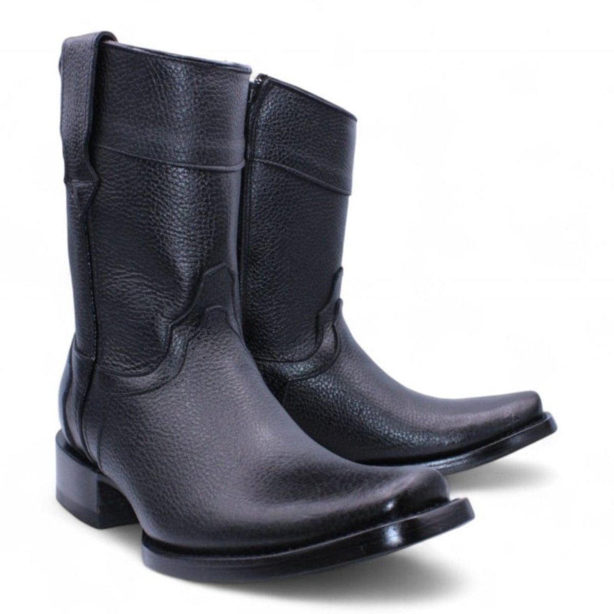 Hooch Boots Men's Handcrafted Black Floater Genuine Leather Dubai Square Toe Western Short Boots - Pair Side View