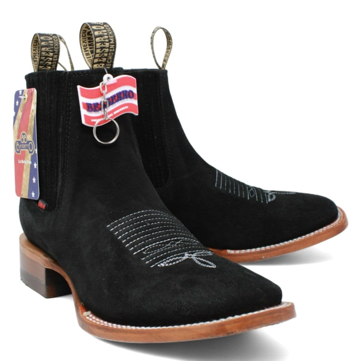 Besserro Men's Handcrafted Square Toe Black Suede Leather Ankle Boots - Pair Side View