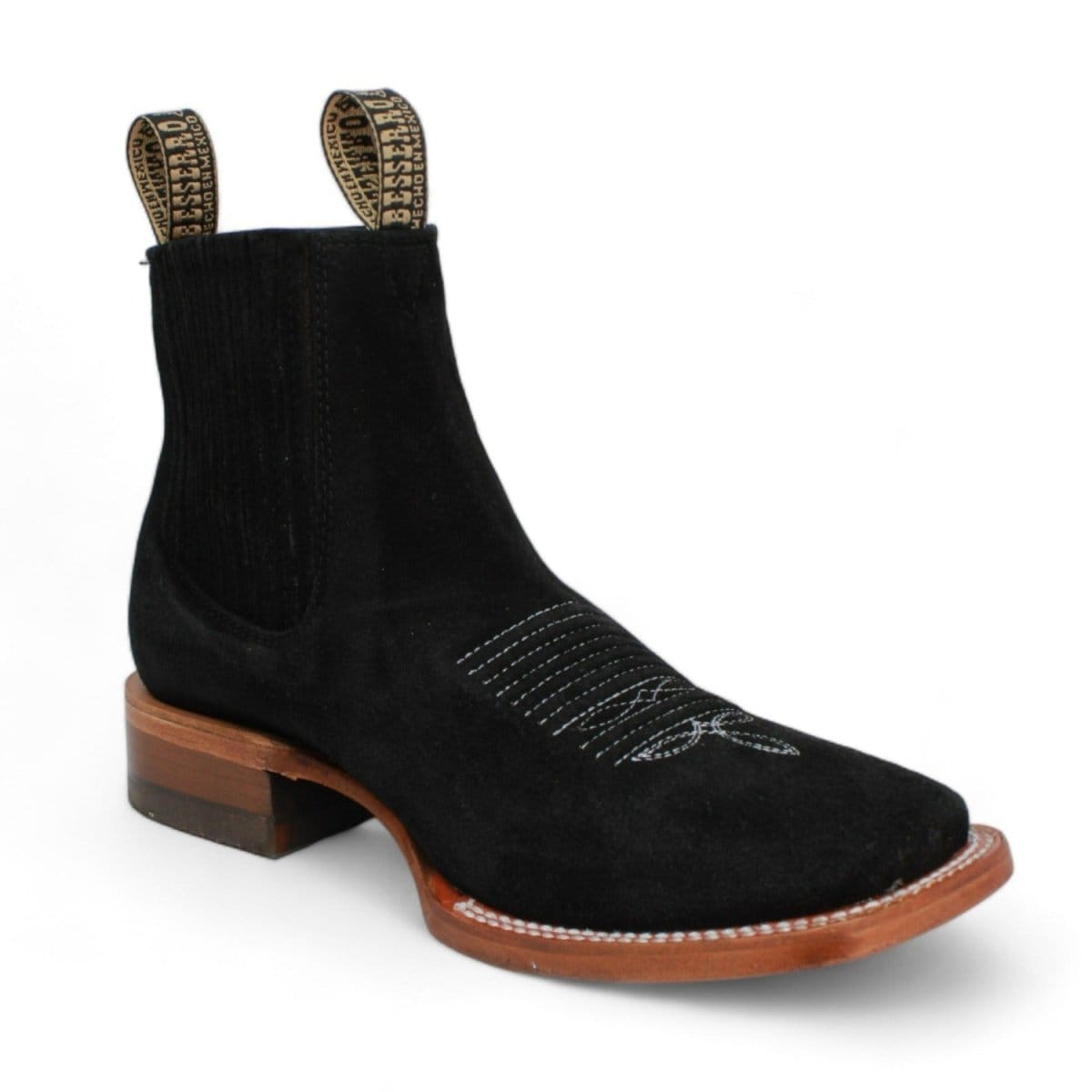 Besserro Men's Handcrafted Square Toe Black Suede Leather Ankle Boots - Side View