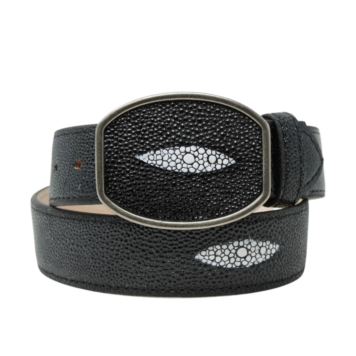 Hooch Cinturones Hooch Boots Men's Single Pearl Stingray Print Leather Western Belt - Black