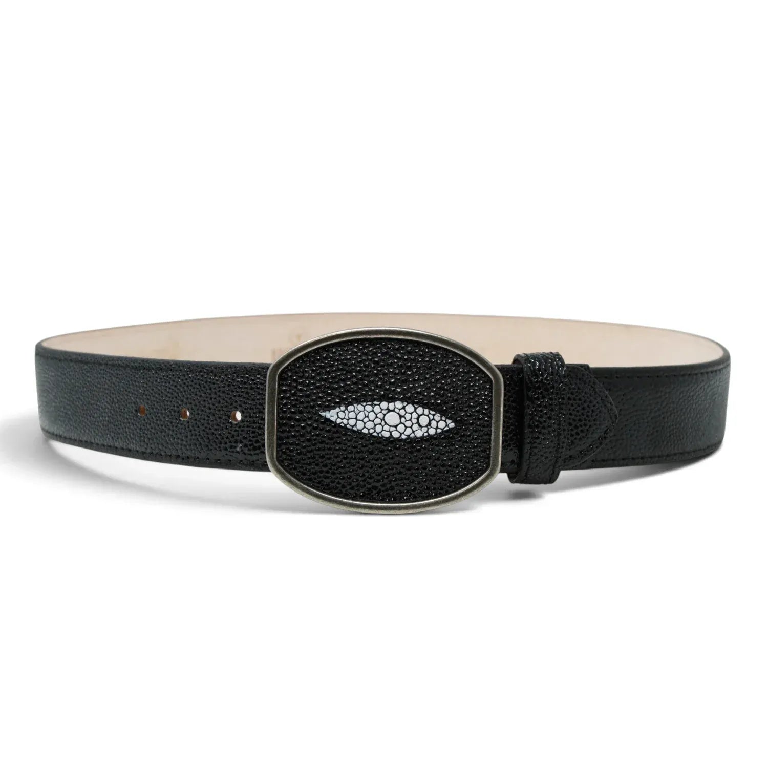 Hooch Cinturones Hooch Boots Men's Single Pearl Stingray Print Leather Western Belt - Black