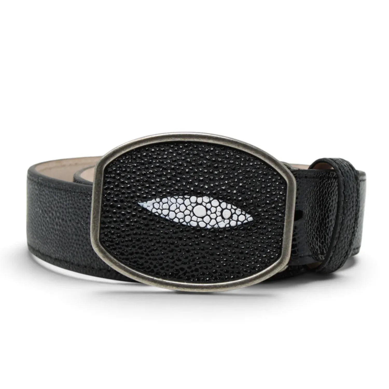 Hooch Cinturones Hooch Boots Men's Single Pearl Stingray Print Leather Western Belt - Black