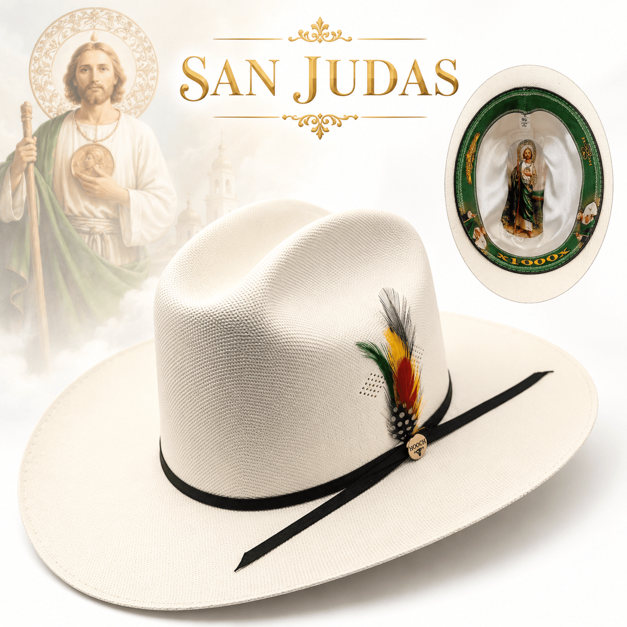 Hooch Men’s Western Cowboy Hat San Judas Tadeo Edition Telar 1x1 1000X 4.5” Crown 3.5” Brim – Hooch