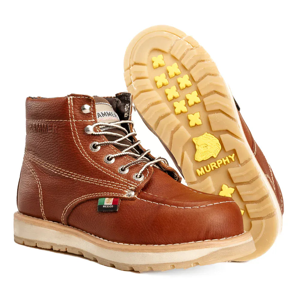 Joe Boots Boots Murphy 6" Leather Work Boots Doble Density Sole With MEX Flag Shedron Color - Hammer Boots