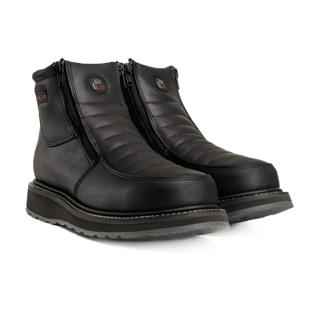 King Welt Boots Ultra Flex 6" Black Double Zipper Work Boots Black Color - King Welt
