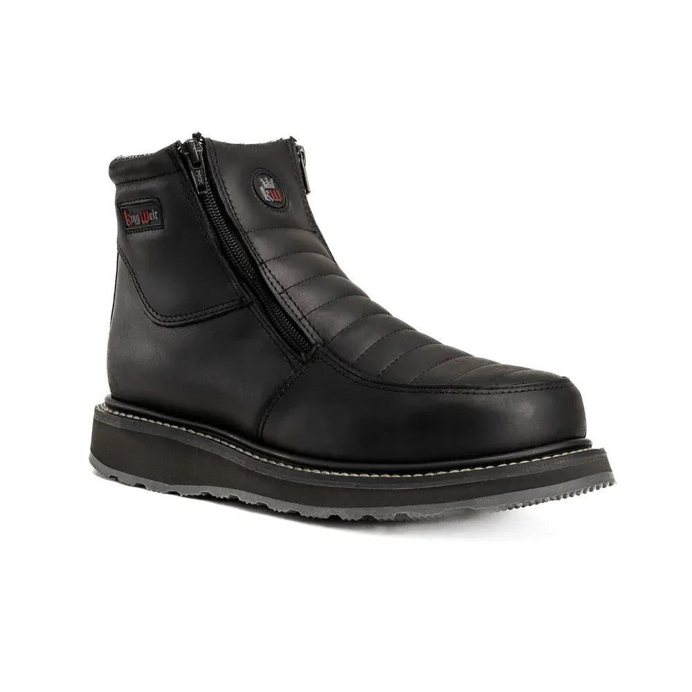 King Welt Boots Ultra Flex 6" Black Double Zipper Work Boots Black Color - King Welt