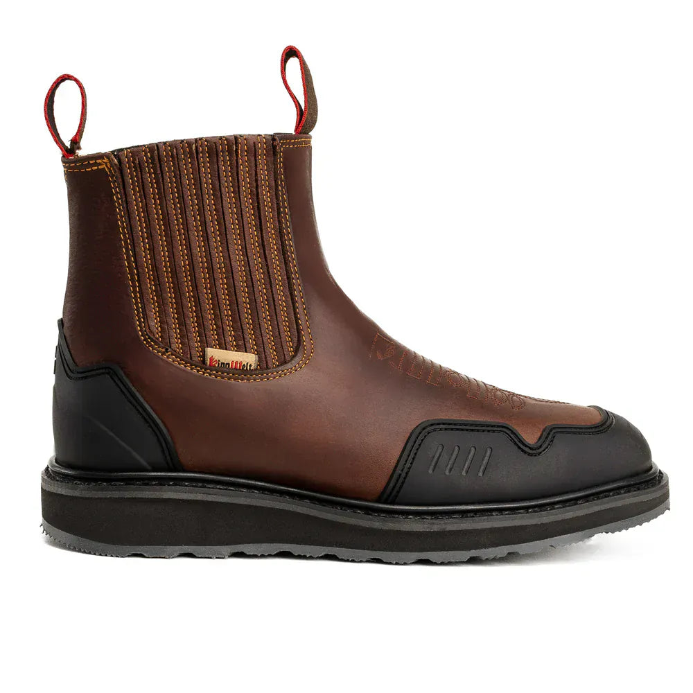 King Welt Boots Ultra Flex 6" Guarded Master Steel Toe Square Chelsea Work Boots Brown Color - King Welt