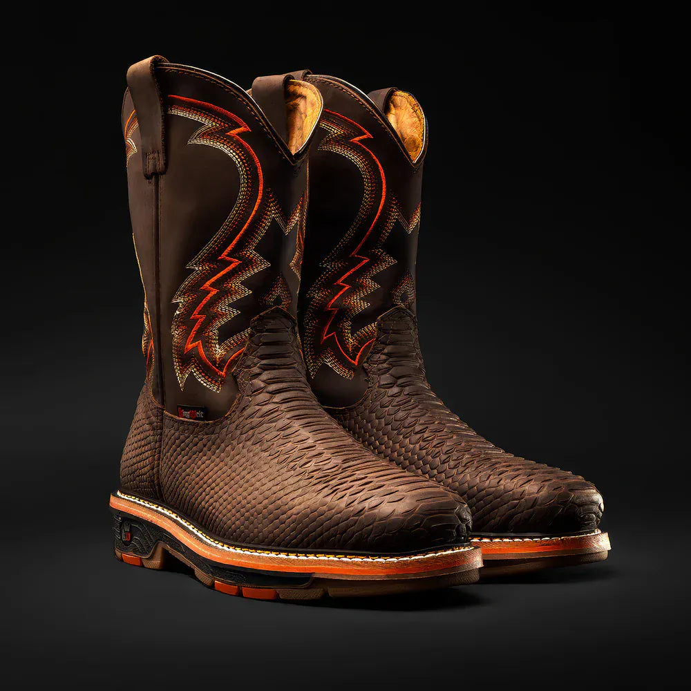 King Welt Boots Venom 11" Python Tribute Work Boot Square Soft Toe Brown Color - King Welt
