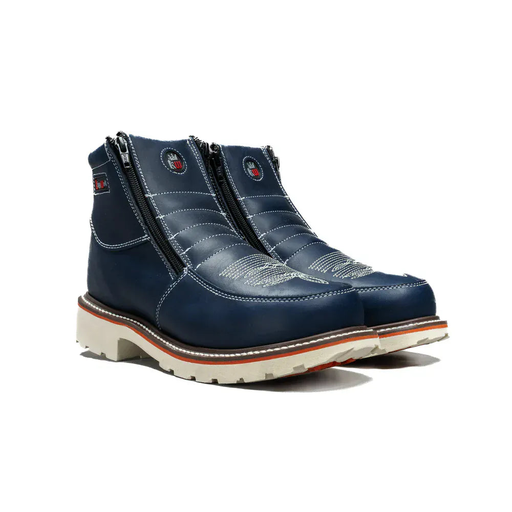 King Welt Boots Western Flex 6" Zipper Work Boots Medallion Blue Color - King Welt