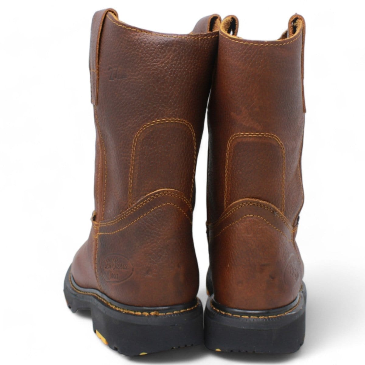 La Carreta Round Toe Rupper Work Boots Rubber Sole B23 Oak - Pair Back View