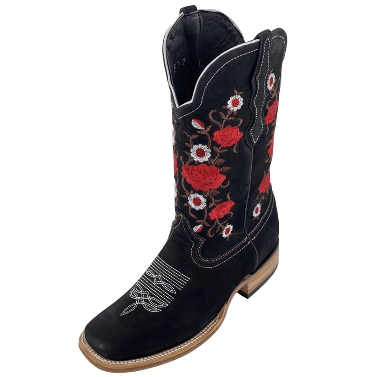 La Carreta Boots Botas de Gamuza para Dama Color Negro con Rosas Rojas LC-103
