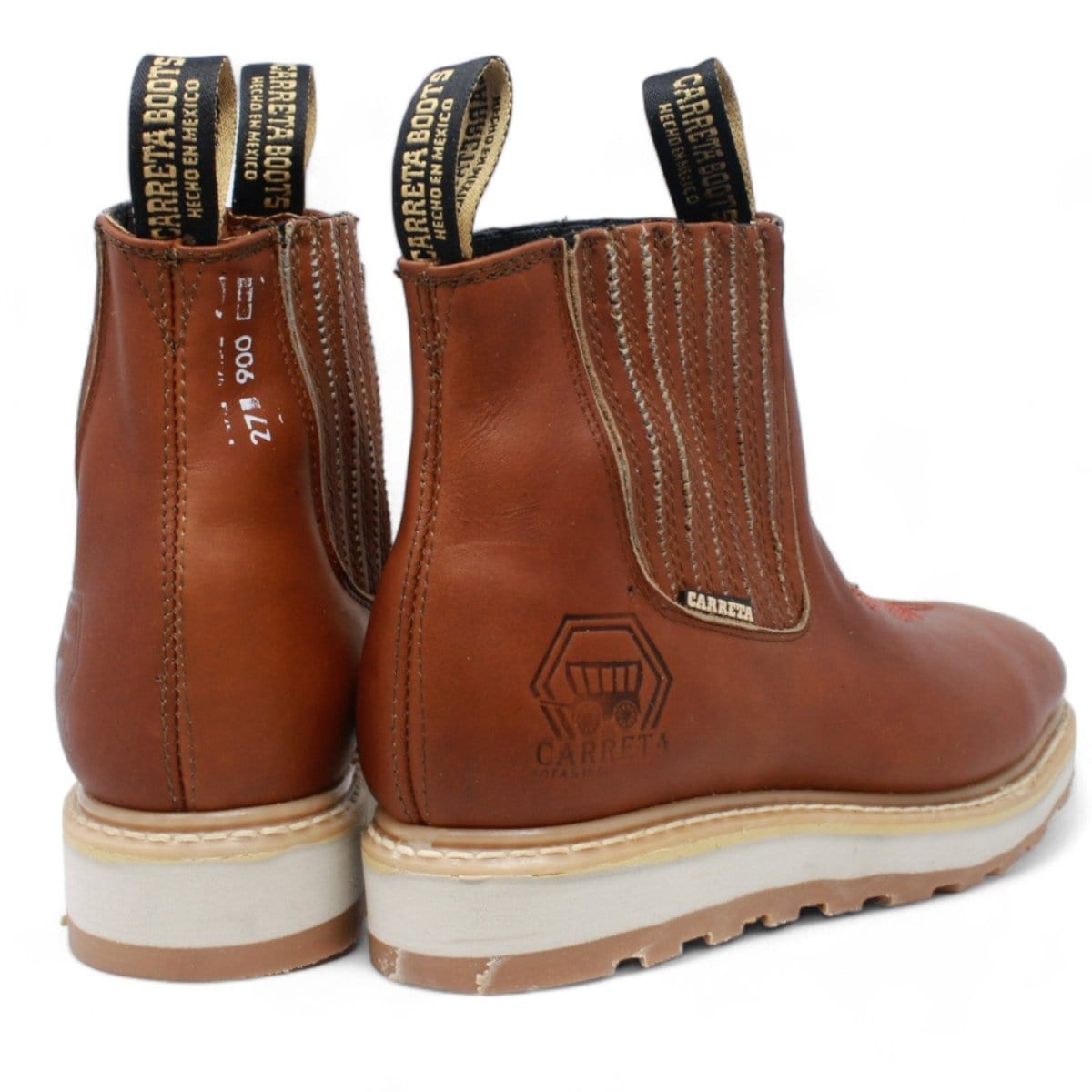 La Carreta Short Square Toe Work Boot Rubber Sole Gold - Pair Back View