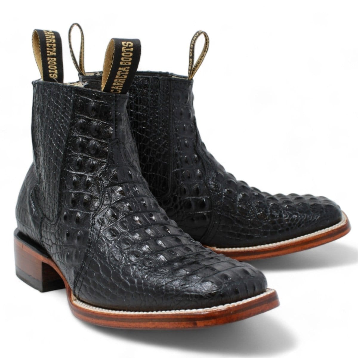 La Carreta Boots Men's Square Toe Ankle Boots Hornback Caiman Print Black
