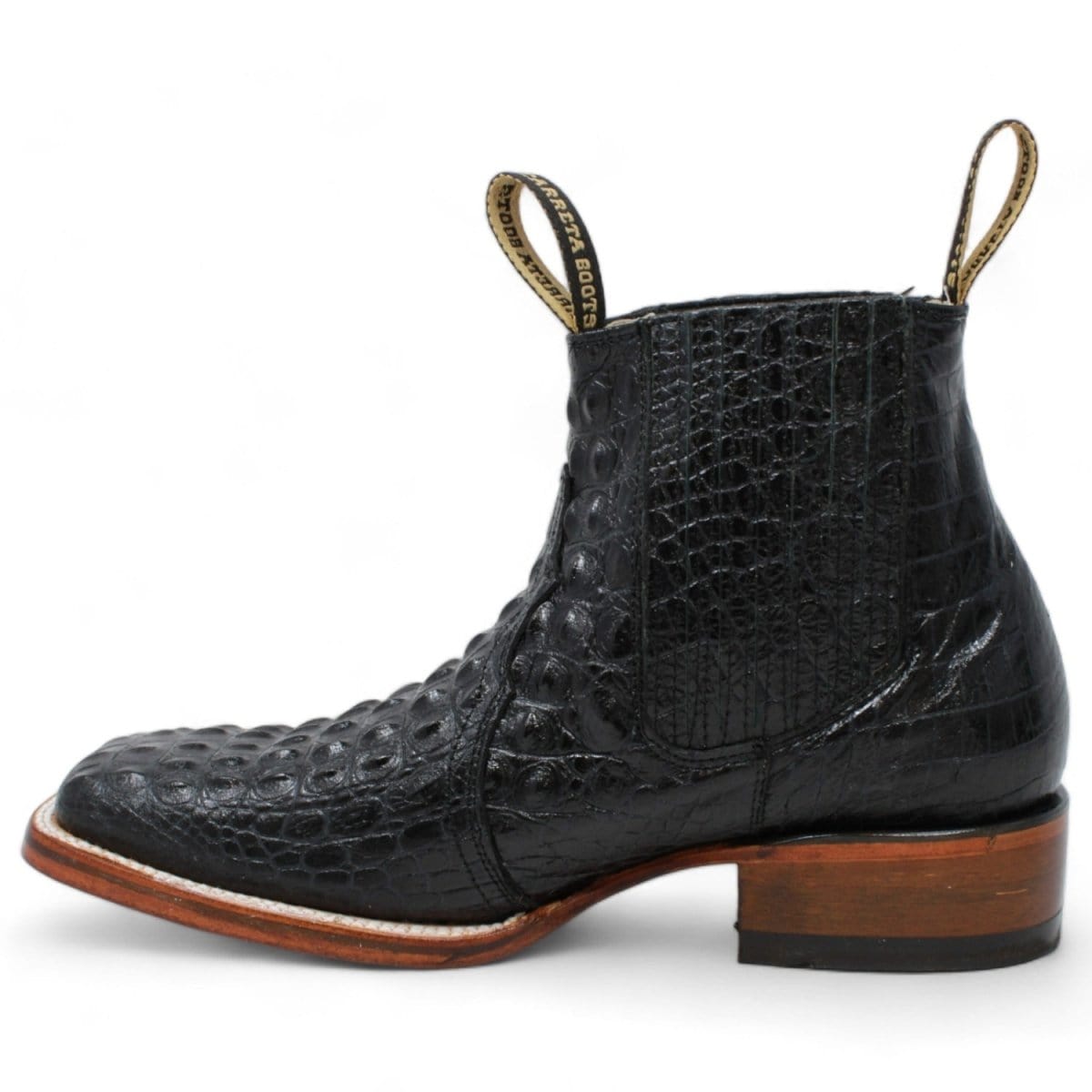 La Carreta Boots Men's Square Toe Ankle Boots Hornback Caiman Print Black