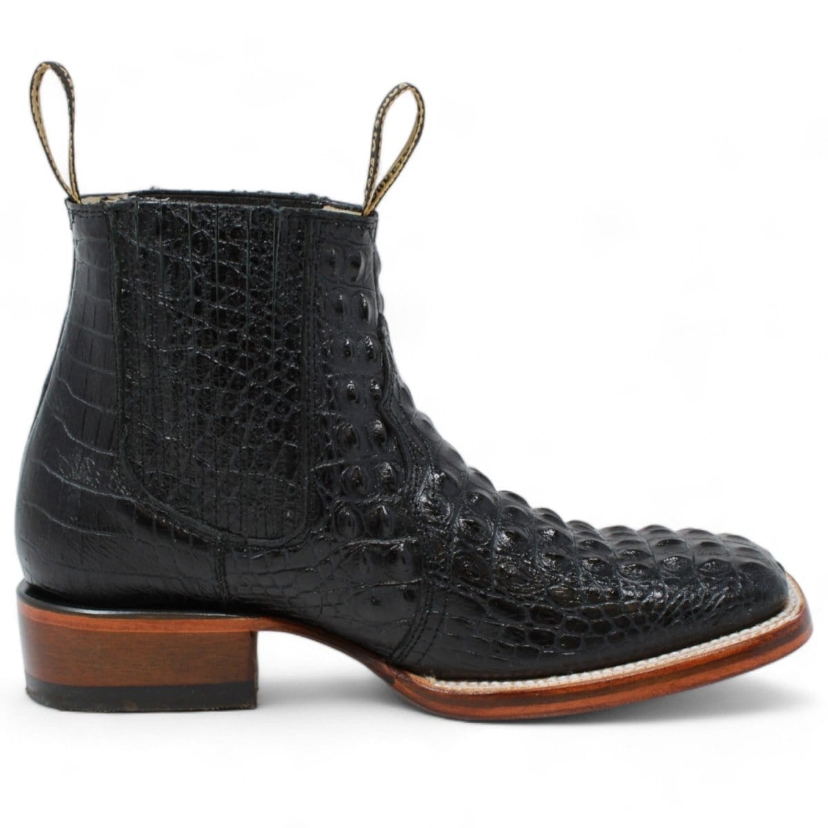 La Carreta Boots Men's Square Toe Ankle Boots Hornback Caiman Print Black