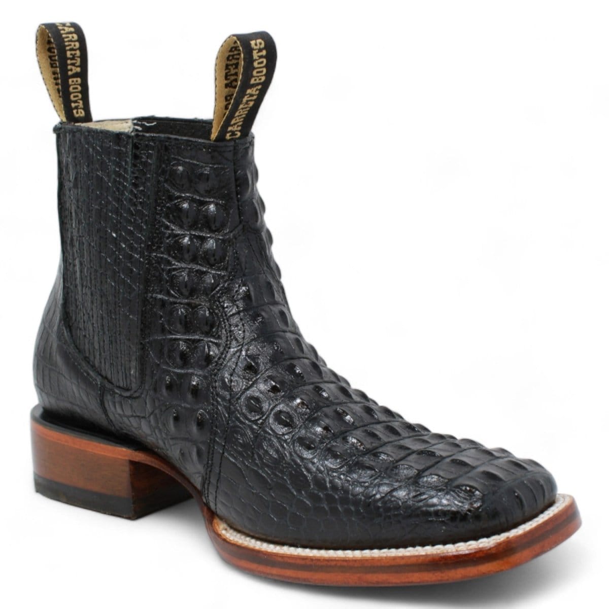 La Carreta Boots Men's Square Toe Ankle Boots Hornback Caiman Print Black
