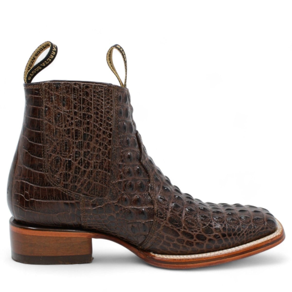 La Carreta Boots Men's Square Toe Ankle Boots Hornback Caiman Print Brown