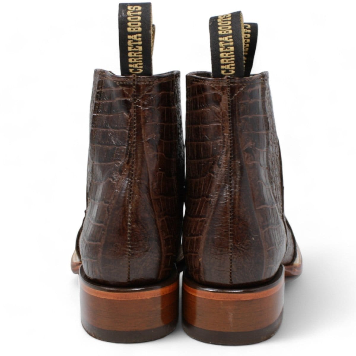 La Carreta Boots Men's Square Toe Ankle Boots Hornback Caiman Print Brown