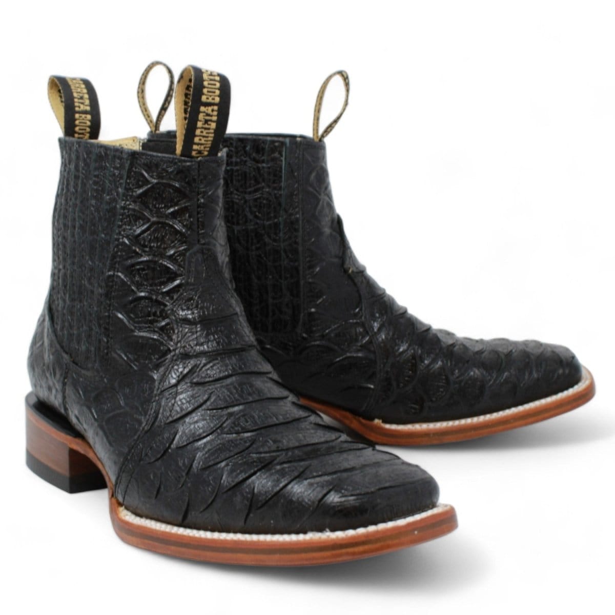 La Carreta Boots Men's Square Toe Ankle Boots Jumbo Piton Print Black